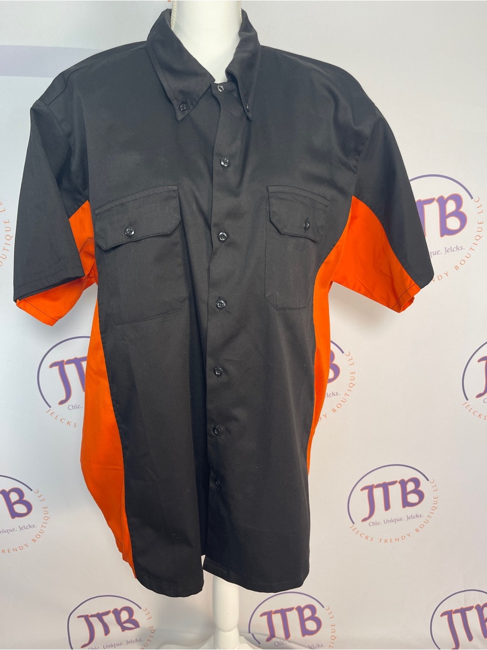 Men's Short Sleeve Black & Orange Work Shirt